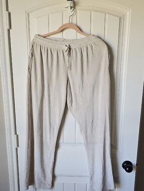 PINK Victoria's Secret Womens Neutral Drawstring Joggers in Light Beige